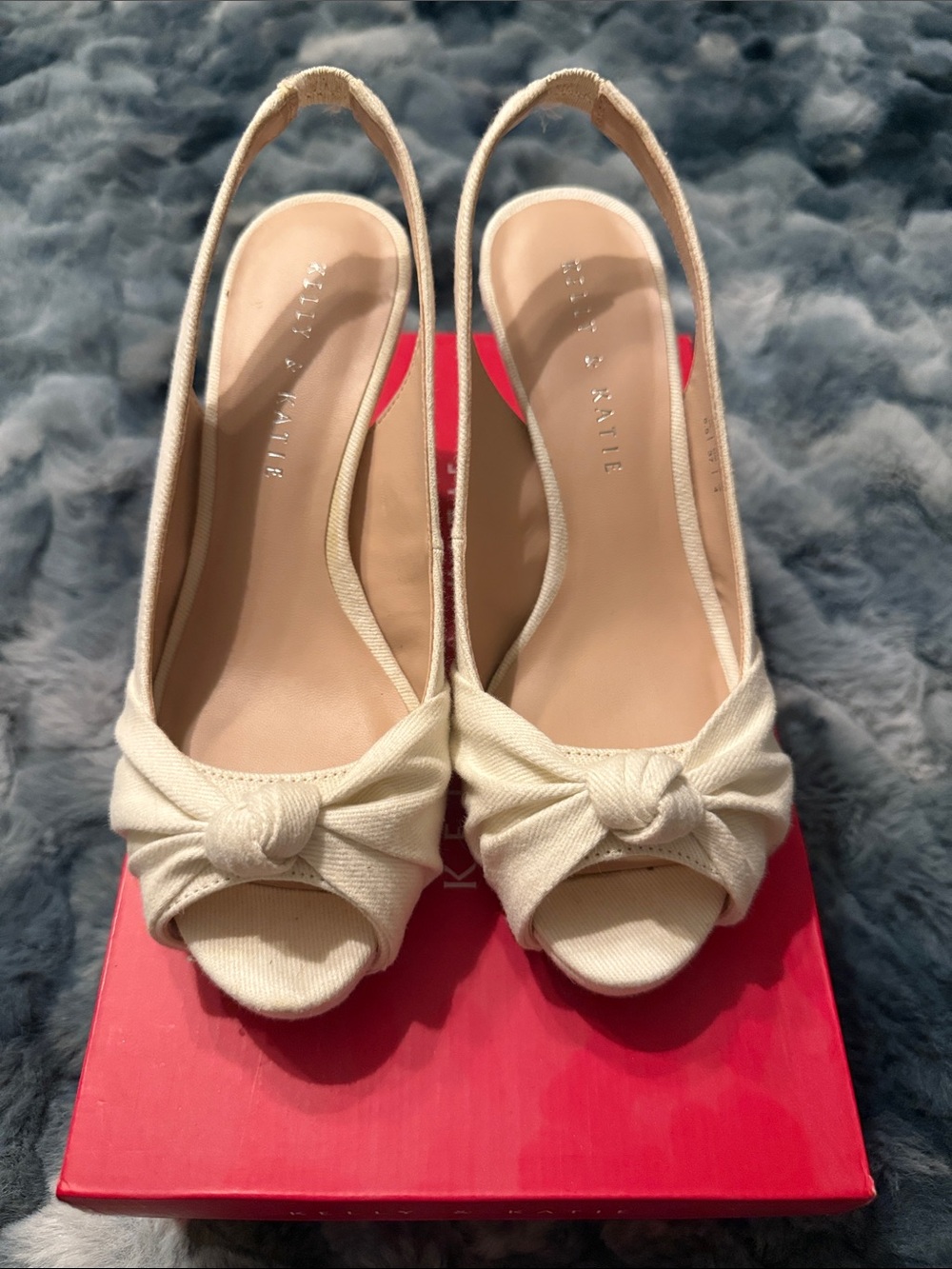 Kelly & Katie Cream Knot Peep-Toe Slingback Heels
